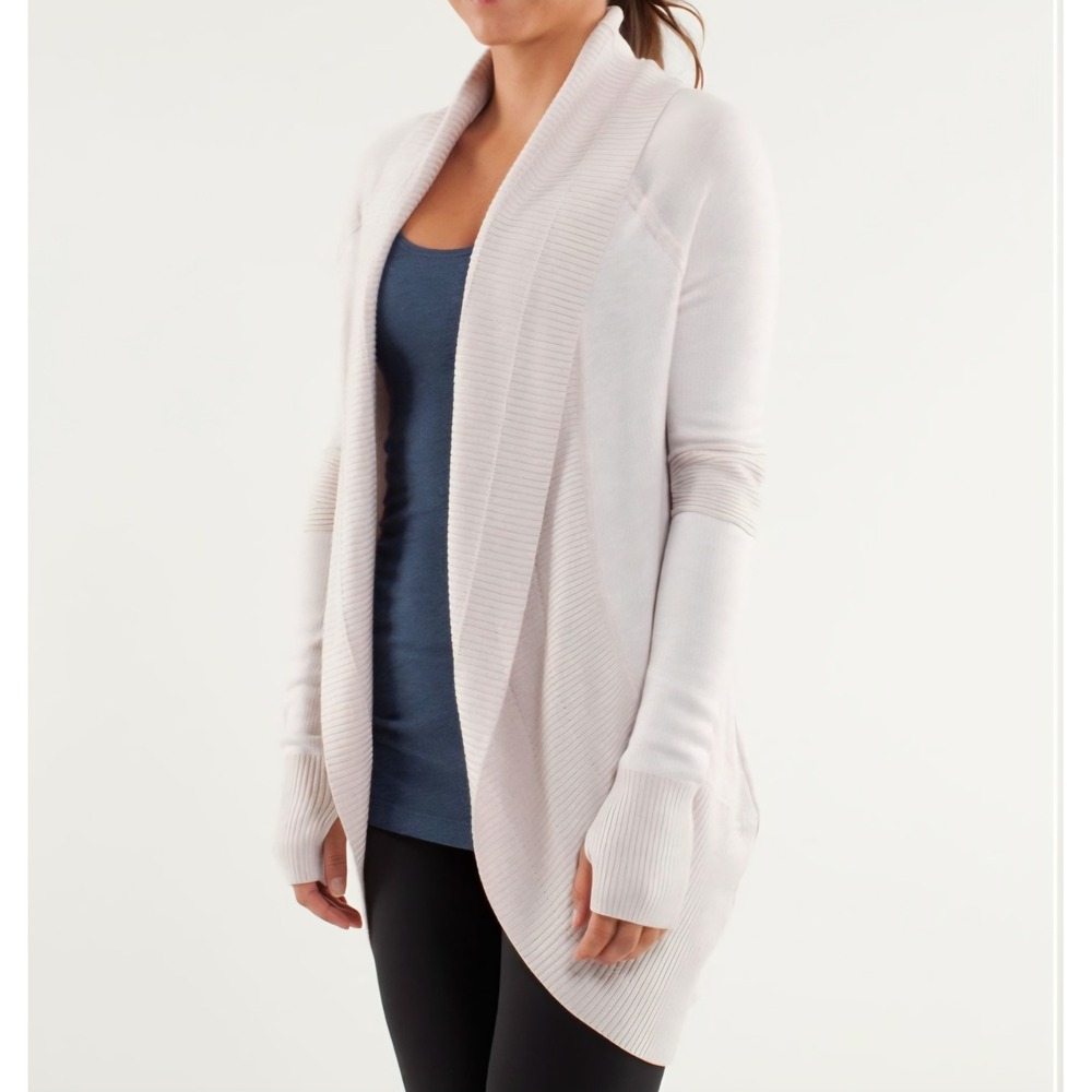 Lululemon Bliss Wrap Cardigan Sweater Off White Open Front Pockets Thumbholes